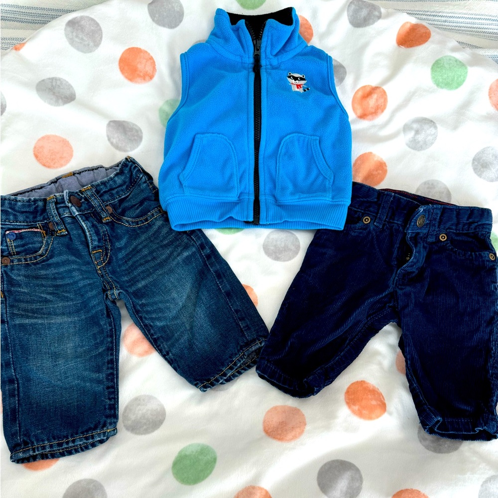 Baby Boy Jeans, Cords and Fleece Vest, Size 0-3 months